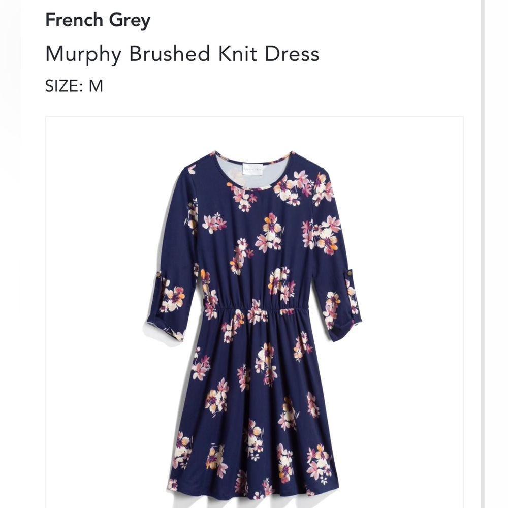 French Grey Murphy Brushed Knit dress Navy blue floral size medium